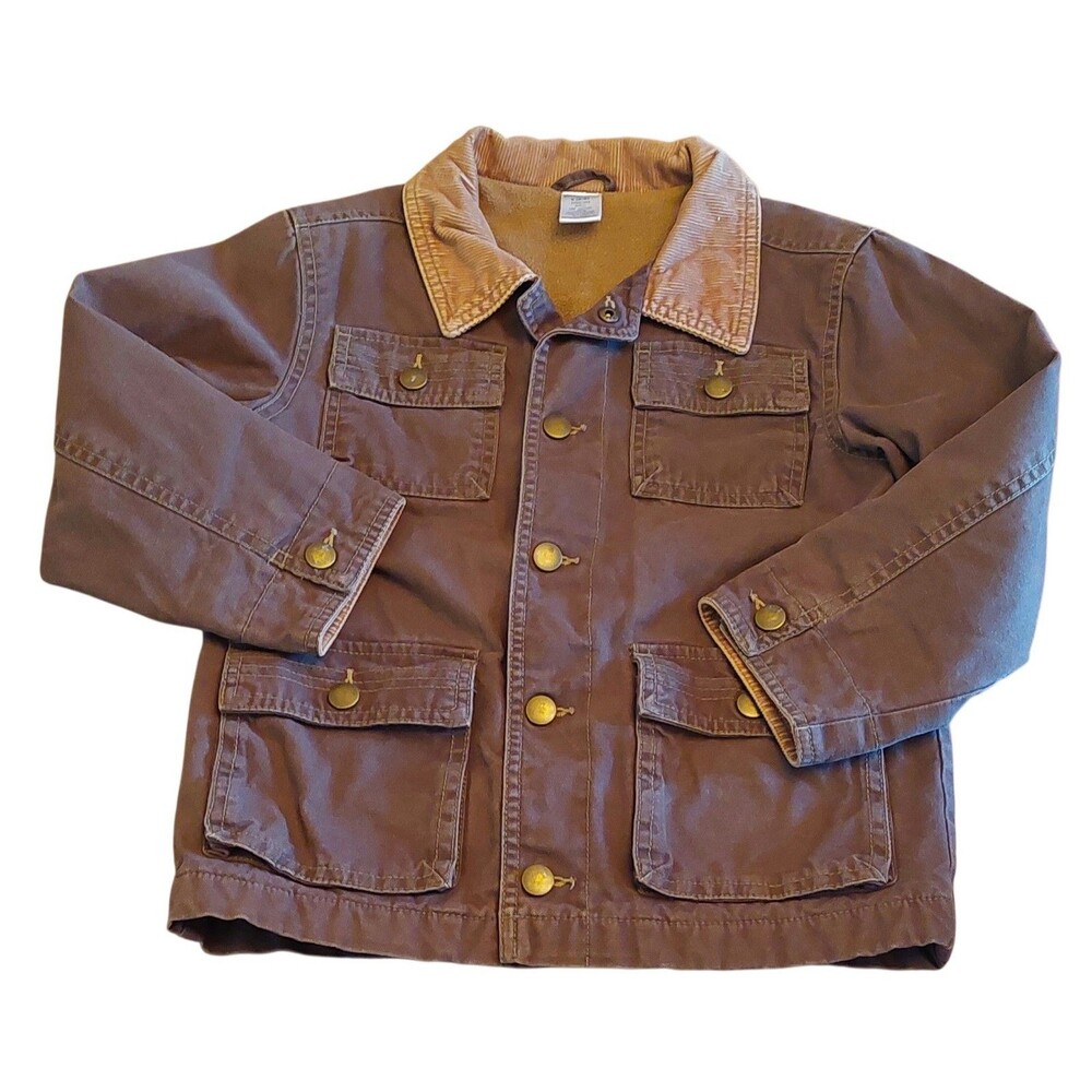 Gymboree Brown Chore Coat Canvas Jacket Corduroy Collar 5 To 6 Yrs Fleece Lined